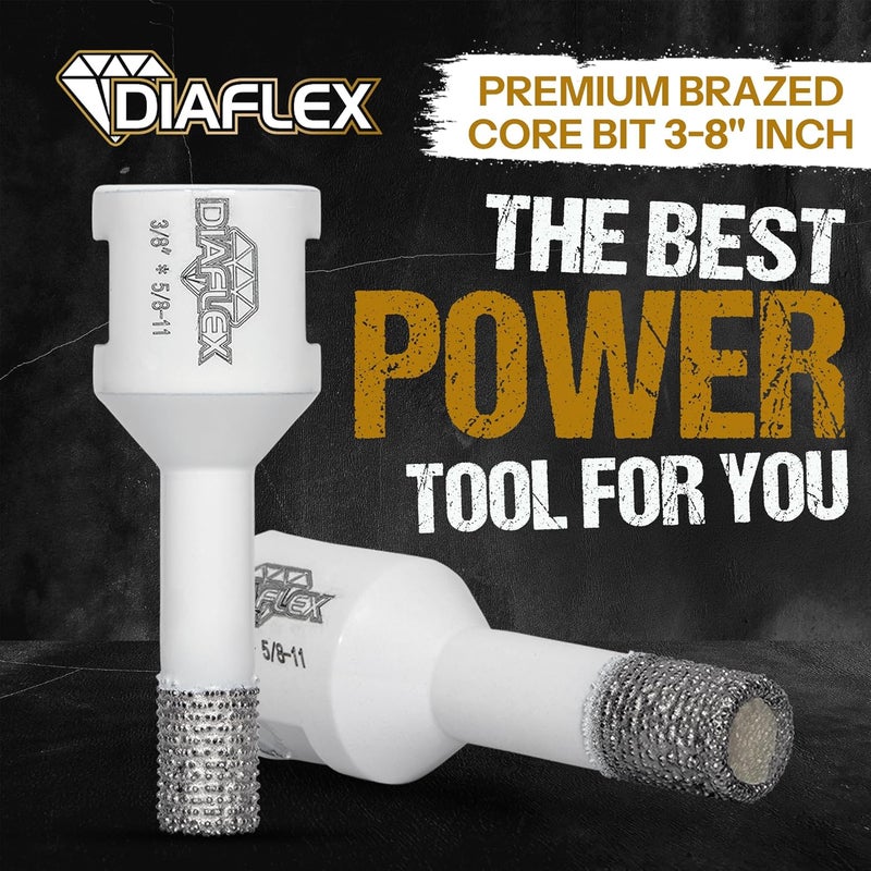 DIAFLEX Premium Brazed Core Bit – 3/8" Diamond Hole Saw for Porcelain, Ceramic, Stone, Dekton – 5/8"-11 Thread – Fast Clean Cuts – Vacuum Brazed – Wet or Dry Use - Image 2